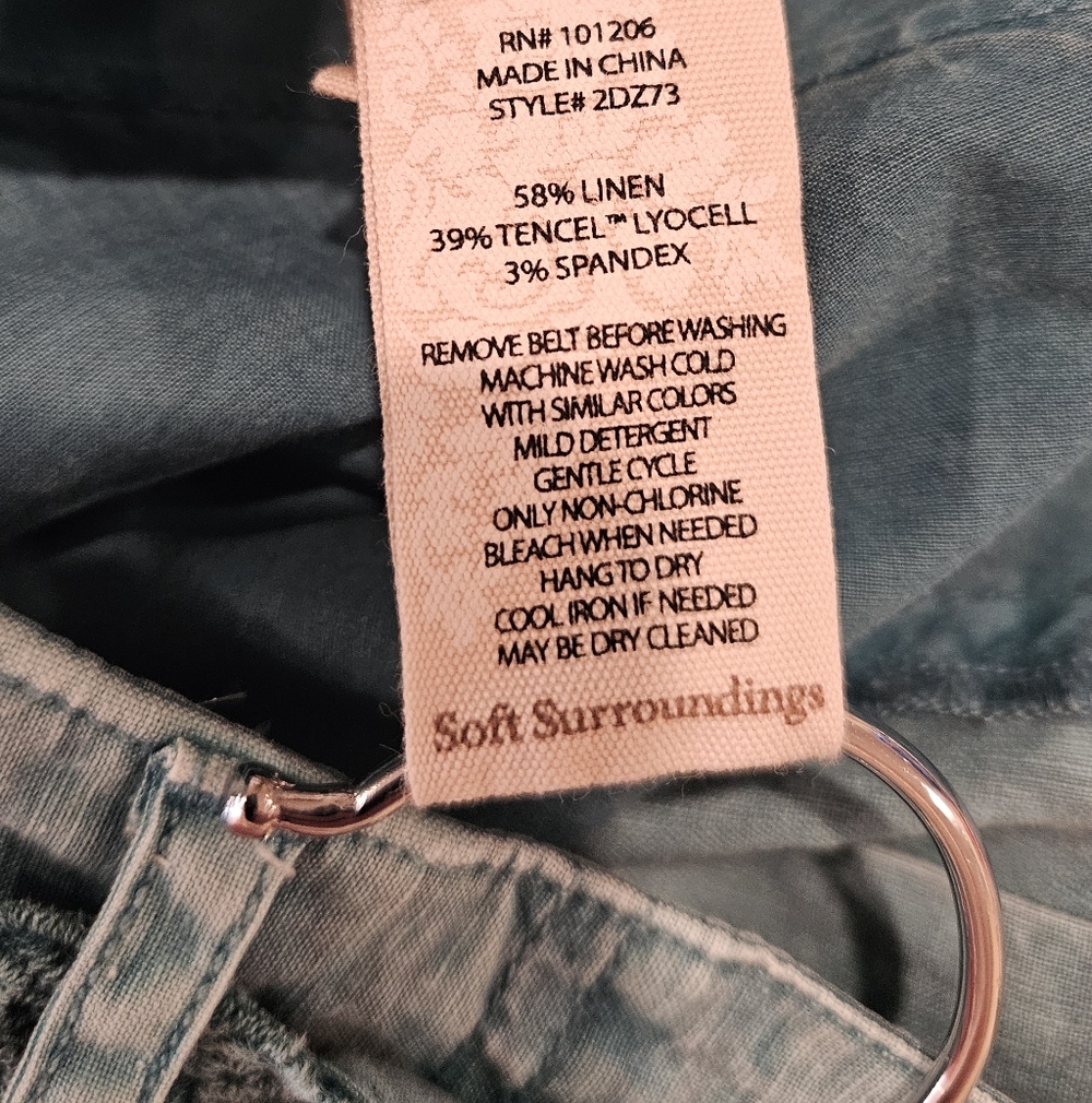 Soft Surroundungs Women's Teal Belted Chambray Wide Leg Pants, Size 12 - Picture 5 of 5